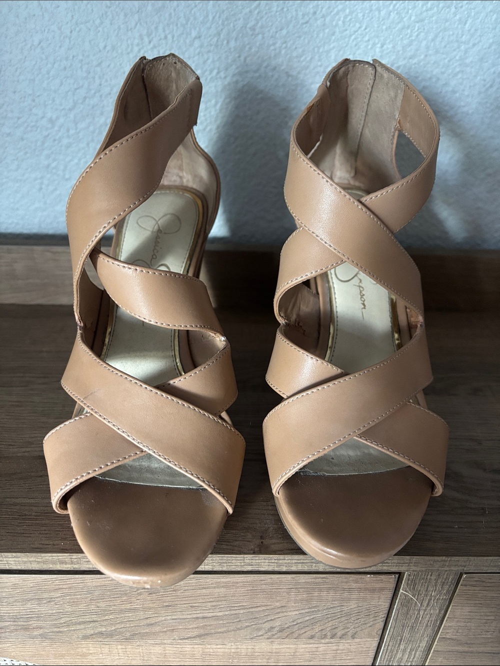 Jessica Simpson Tan Crisscross Wedge Sandals